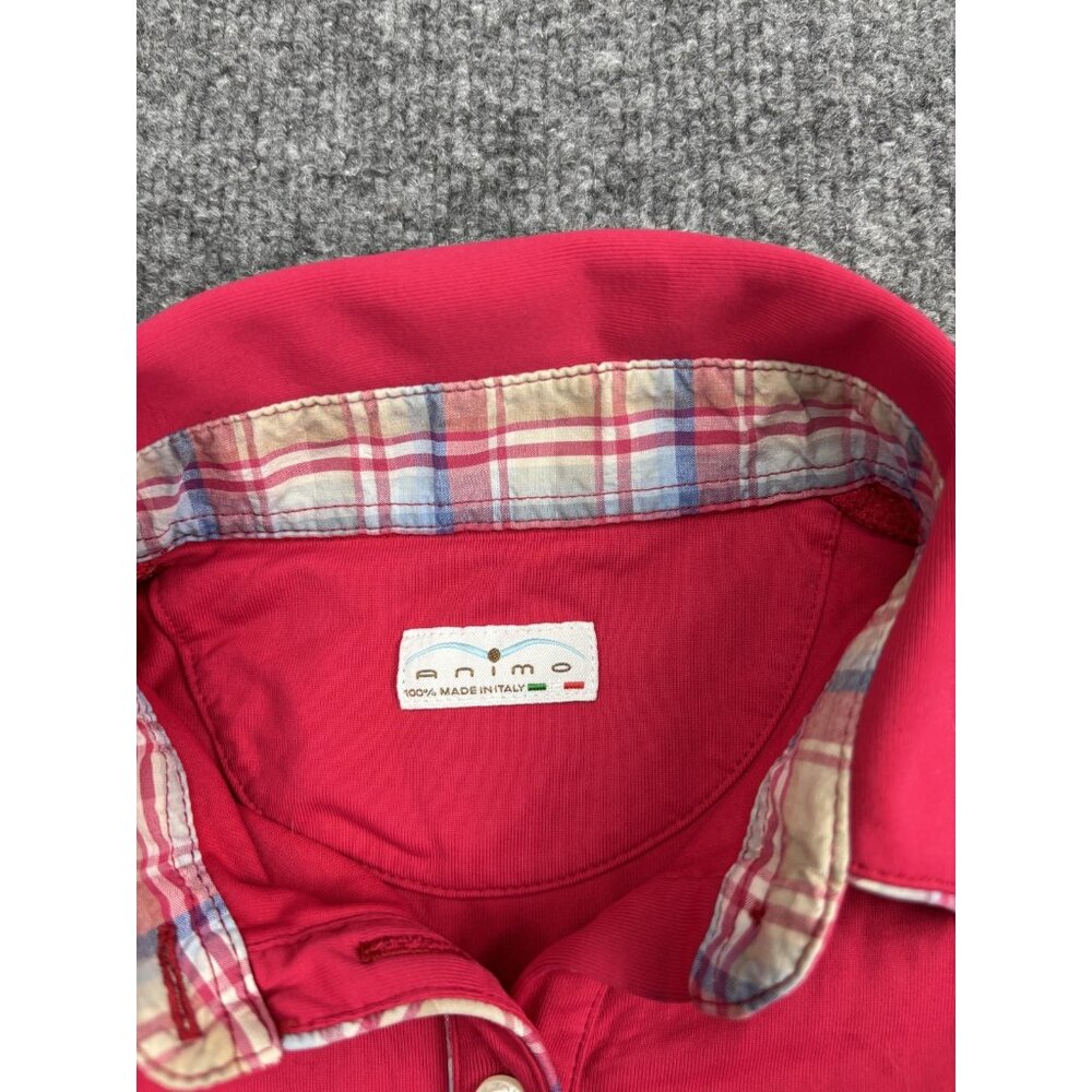 Animo Polo Shirt Womens Extra Small Red Plaid Trim Rhinestone Logo Made Italy - Picture 2 of 7